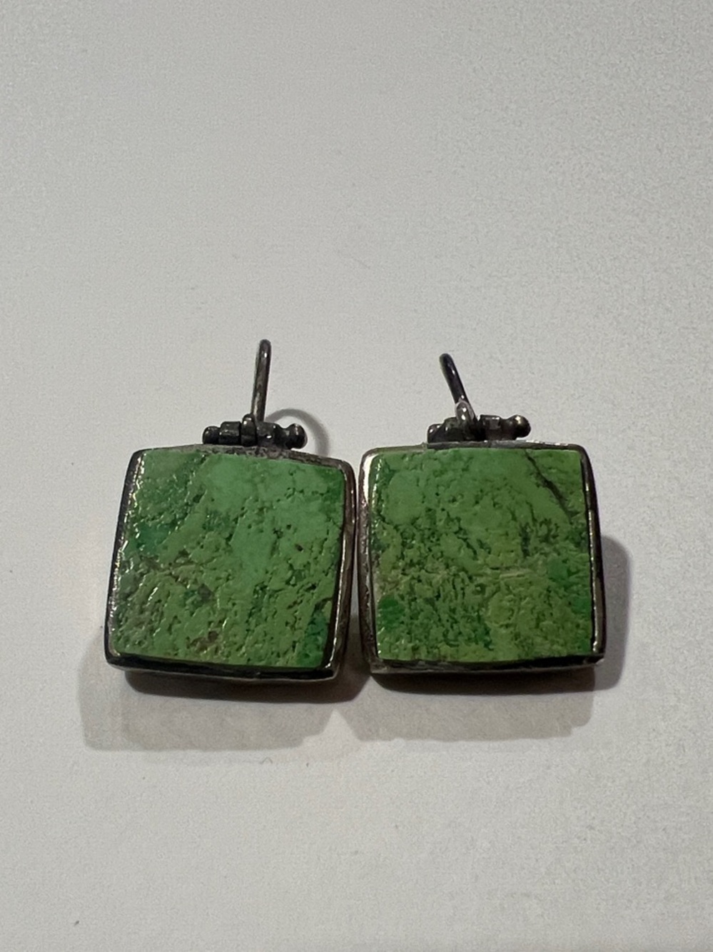 Sterling Silver Green Square Stone Drop Earrings - Picture 2 of 5